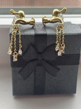 Gold Faucet Illusion Dangle Earrings Crystal Fringe Water Drop Statement